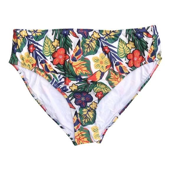 ModCloth NIP Colorful Tropical Print Parrots High Waisted Bikini Bottom Size 1X - Picture 2 of 10